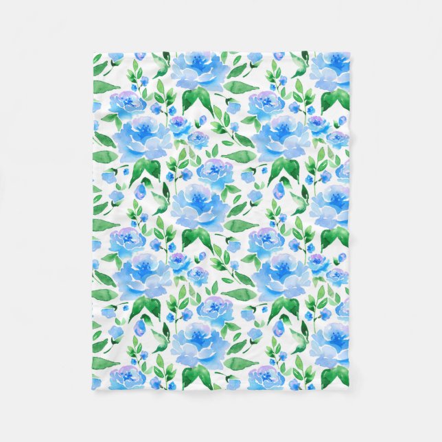 Vattenfärg blåa blommor fleecefilt (Framsidan)