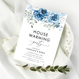 vattenfärg blåa blommor hemmauppvärmning party inbjudningar