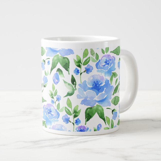 Vattenfärg blåa blommor jumbo mugg (Framsida höger)