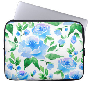 Vattenfärg blåa blommor laptop fodral