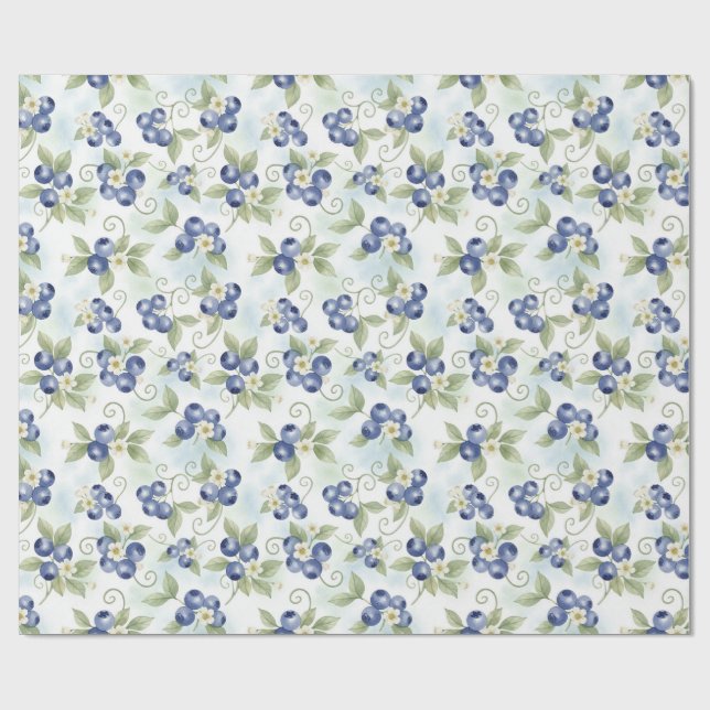 Vattenfärg Blåbär, blad, blåbärsblommor  Presentpapper (Platt)
