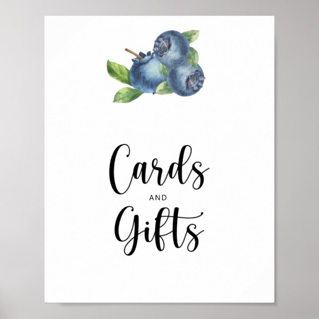 Vattenfärg blåbär kort och presenter baby shower poster (Framsidan)