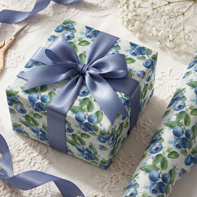 Vattenfärg blåbär presentpapper (elegant blueberry vintage gift wrapping paper )