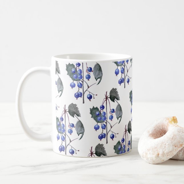 Vattenfärg blåbärsmönster kaffemugg (Med munk)