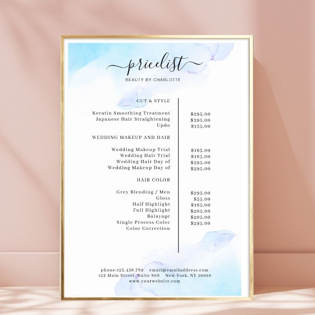 Vattenfärg Bläck Salong Prislista Affisch (Watercolor Ink Salon Price List Poster)