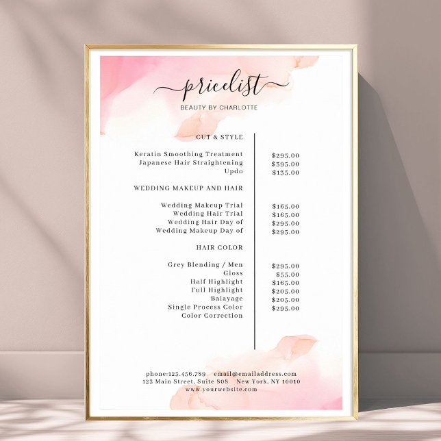 Vattenfärg Bläck Salong Prislista Affisch (Watercolor Ink Salon Price List Poster)