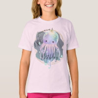 Vattenfärg Bläckfisk Hav Födelsedagsfest T-Shirt