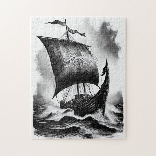 Vattenfärg bläckpenna av Vikingadrakskepp Pussel (Vertikal)
