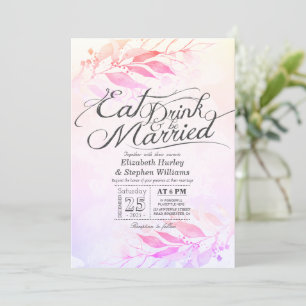 Vattenfärg Blad EAT Dryck & Gift Wedding I Inbjudningar