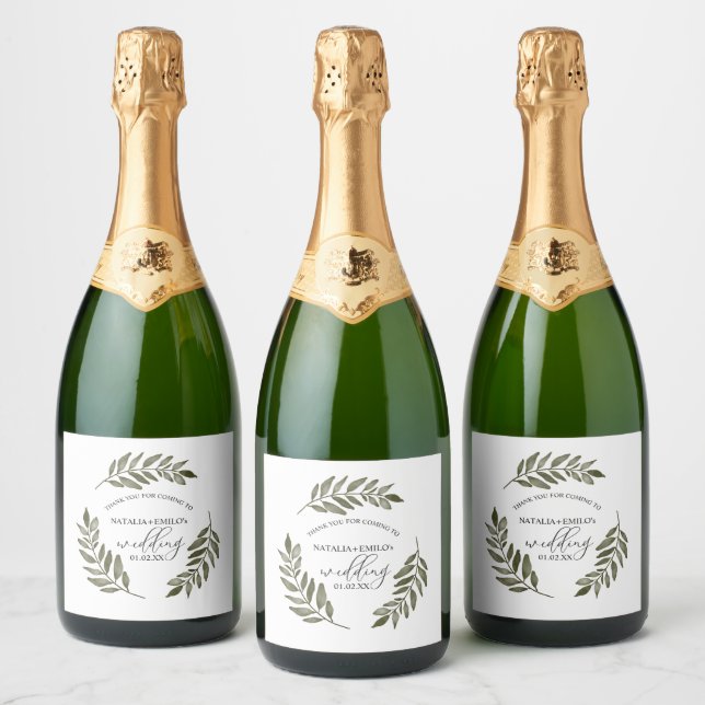 Vattenfärg Blad Gren Grönska Bröllop Boda (Flaskor)