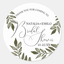 Vattenfärg Blad Gren Grönska Bröllopsdusch Runt Klistermärke