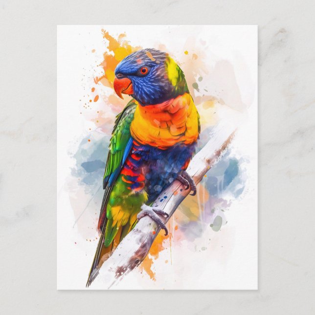 Vattenfärg Blåfogel Lori Vykort (Framsida)
