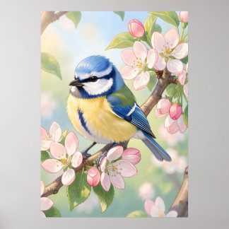 Vattenfärg Blåmes på Äppelträd Vår Poster
