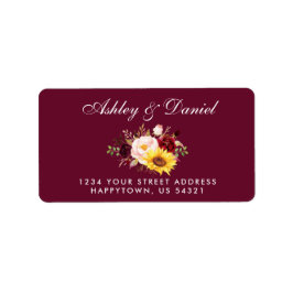Vattenfärg Blandad Blommig Burgunder Adress Adressetikett
