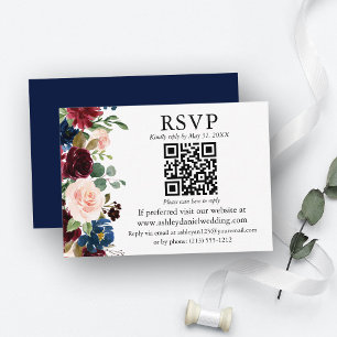 Vattenfärg Blandad Blommigt blå QR OSA Bröllop Tilläggskort