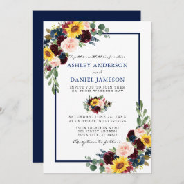 Vattenfärg Blandad Blommigt Bröllop Blue Ram Inbjudningar