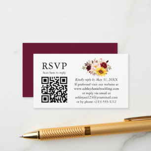 Vattenfärg Blandad Blommigt Bröllop QR OSA Burgund Tilläggskort