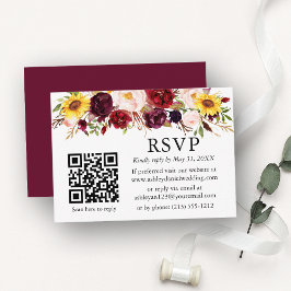 Vattenfärg Blandad Blommigt Burgundy QR-Bröllop OS Tilläggskort