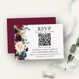 Vattenfärg Blandad Blommigt Burgundy QR OSA Bröllo Tilläggskort