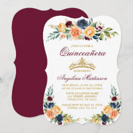 Vattenfärg Blandad Blommigt Burgundy Quinceanera Inbjudningar