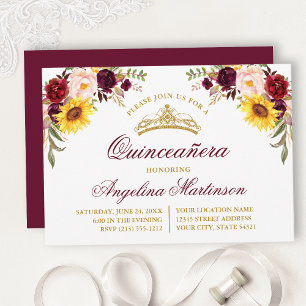 Vattenfärg Blandad Blommigt Burgundy Quinceanera P Inbjudningar