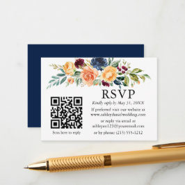 Vattenfärg Blandad Blommigt QR Bröllop Blue OSA Tilläggskort