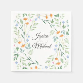 Vattenfärg Blandad Blommigt Ram Pappersservett