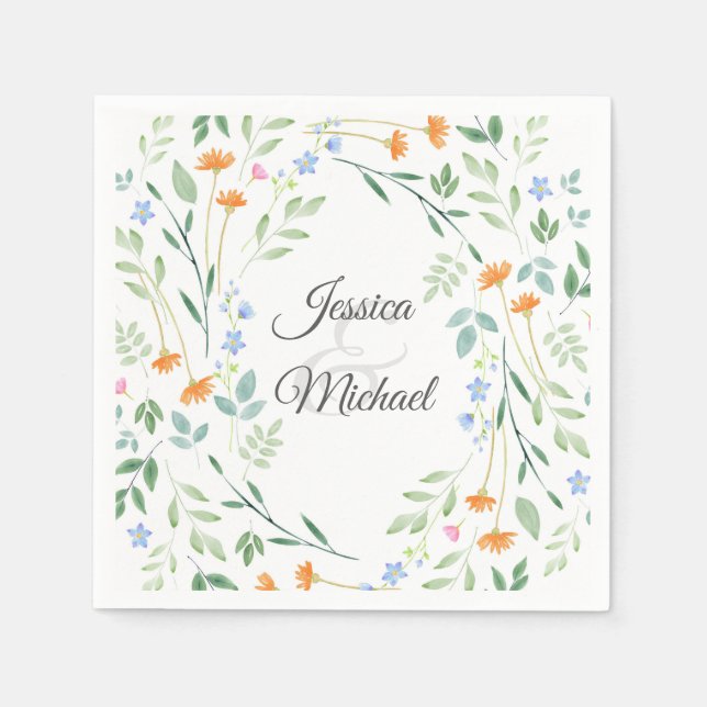 Vattenfärg Blandad Blommigt Ram Pappersservett (Framsidan)