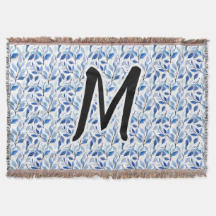 Vattenfärg Blått Blad Moasik Finkonst Monogram Filt