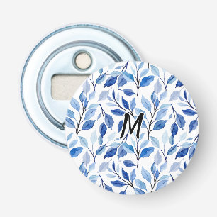 Vattenfärg Blått Blad Moasik Finkonst Monogram Flasköppnare