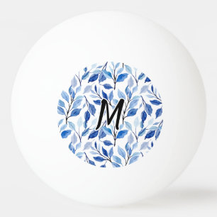Vattenfärg Blått Blad Moasik Finkonst Monogram Pingisboll