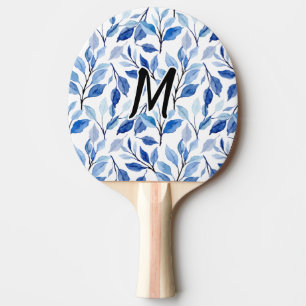 Vattenfärg Blått Blad Moasik Finkonst Monogram Pingisracket