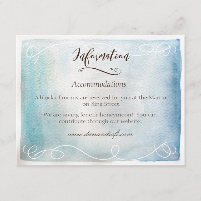 Vattenfärg Blått Hav eller Himmels Informationskor Tilläggskort (Framsida)