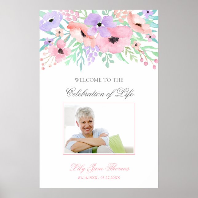 Vattenfärg Blomma Begravnings Välkomstskylt - 24 x Poster (Framsidan)