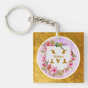 Vattenfärg Blomma Guld Ram   Anpassat Namn