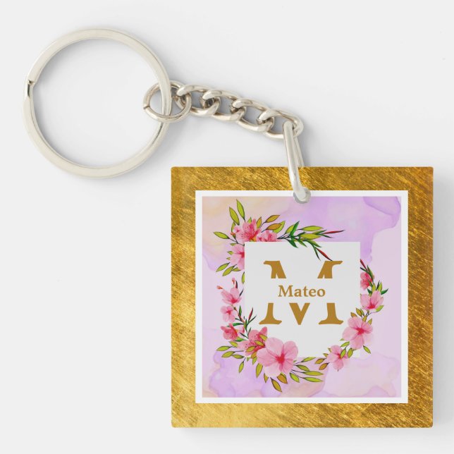 Vattenfärg Blomma Guld Ram | Anpassat Namn (Framsidan)