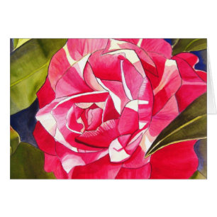 Vattenfärg blomma konst målad rosa kamelia hälsningskort