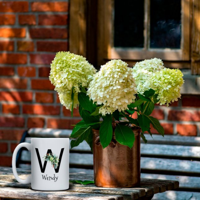Vattenfärg blomma monogram pension kaffemugg (Skapare uppladdad)