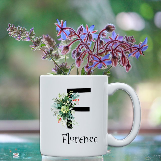 Vattenfärg blomma monogram pension kaffemugg (Skapare uppladdad)