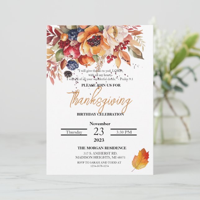 Vattenfärg Blomma Vers Thanksgiving Födelsedag Inbjudningar (Stående Fram)