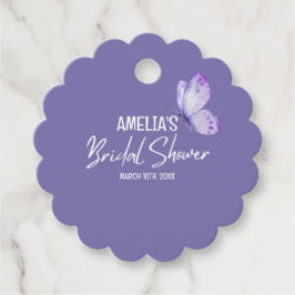 Vattenfärg blommande lila fjäril bröllopsdusch  gåvor etiketter