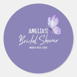 Vattenfärg blommande lila fjäril bröllopsdusch  runt klistermärke
