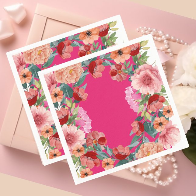 Vattenfärg blommande ljus rosa bröllopsdusch bord pappersservett (Skapare uppladdad)