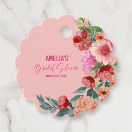 Vattenfärg blommande ljusröd bröllopsdagsbord gåvor etiketter