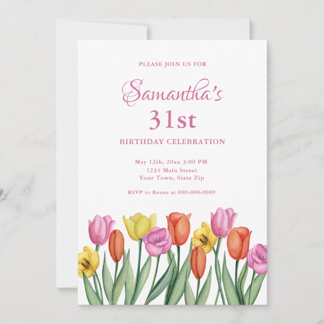 Vattenfärg Blommig 31-års födelsedagsinbjudan Inbjudningar (Framsida)