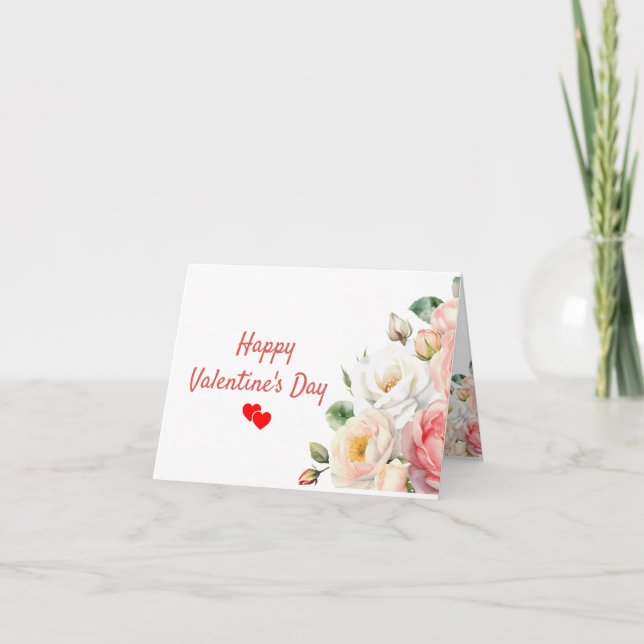 Vattenfärg Blommig Alla hjärtans dag vikt kort (Framsida)