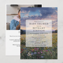Vattenfärg Blommig Äng QR-kod Baby Shower-inbjudan