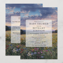 Vattenfärg Blommig Äng QR-kod Baby Shower