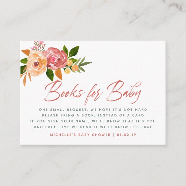 Vattenfärg blommig Baby Shower Bokförfrågan Tilläggskort (Framsida)