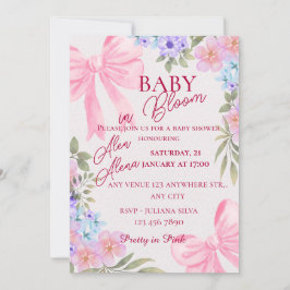 Vattenfärg Blommig baby shower inbjudan